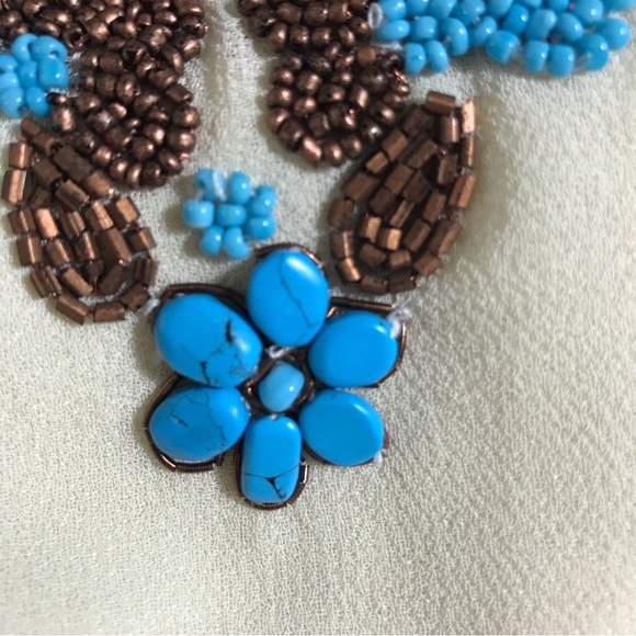 Roman's Ivory Flowy Copper & Turquoise Beaded Long Sleeve Blouse Size 26W - Picture 4 of 15
